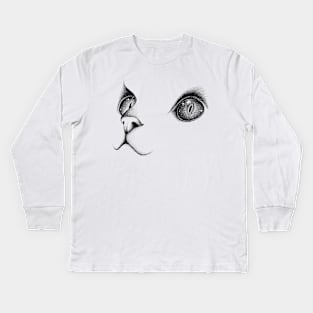 Sketch Cat Face hand Drawn Kids Long Sleeve T-Shirt